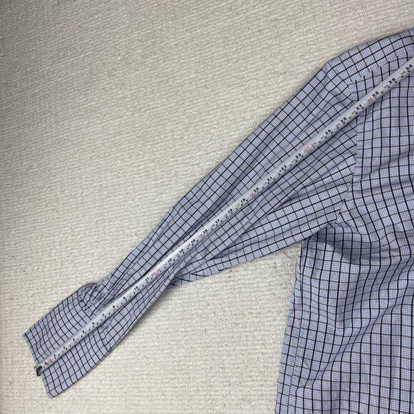 Thomas Pink Shirt Mens 17-35 Blue Mini Check Plaid Dress shirt Plaid pattern - Picture 14 of 16